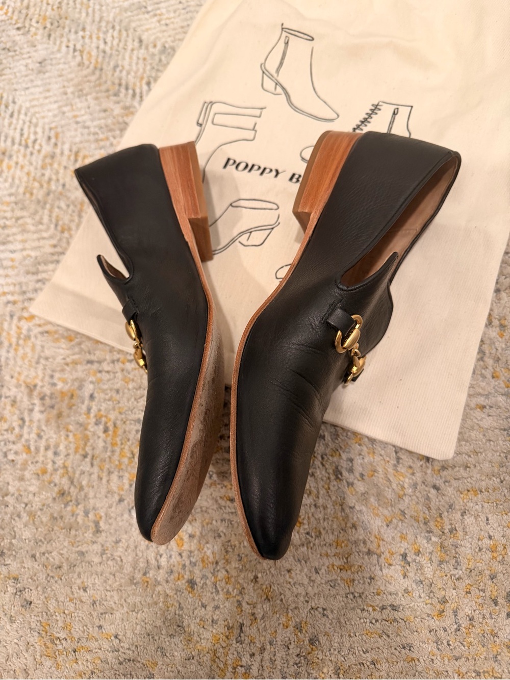Poppy Barley Black Leather Horsebit Loafer Size 10 - Picture 2 of 4